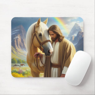 Jezus met Palomino-paard in een landschap Muismat