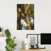 Jezus met poster over hout (Thuiskantoor)