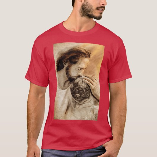 Jezus met puggond pug hond liefhebber t-shirt (Voorkant)