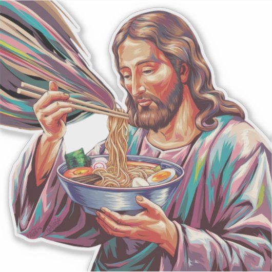 Jezus met Ramen Bowl Sticker (Voorkant)