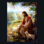 Jezus met schapen poster<br><div class="desc">Met de hartverwarmende bijbelse scène van "Jezus met schapen." Dit kunstwerk legt op prachtige wijze de essentie van zorg, begeleiding en het diepgaande relatie tussen de Goede Herder en Zijn kudde vast. Het afbeelding van Jezus als de Goede Herder, het begeleiden en beschermen van Zijn schapen, is een centraal en...</div>