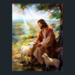 Jezus met schapen poster<br><div class="desc">Met de hartverwarmende bijbelse scène van "Jezus met schapen." Dit kunstwerk legt op prachtige wijze de essentie van zorg, begeleiding en het diepgaande relatie tussen de Goede Herder en Zijn kudde vast. Het afbeelding van Jezus als de Goede Herder, het begeleiden en beschermen van Zijn schapen, is een centraal en...</div>