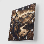 Jezus met uitgestrekte armen in berglandschap vierkante klok (Hoek)