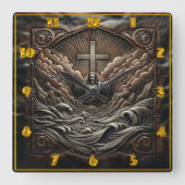 Jezus met uitgestrekte armen te midden van stormac vierkante klok (Voorkant)