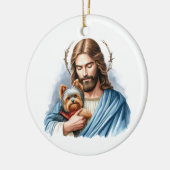 Jezus met Yorkie Gepersonaliseerde Pet Memorial Keramisch Ornament (Links)