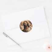 Jezus met zijn discipelen lachende close-up ronde sticker (Envelop)