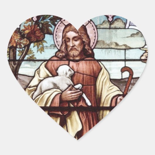 Jezus met zijn schaap hart sticker (Voorkant)