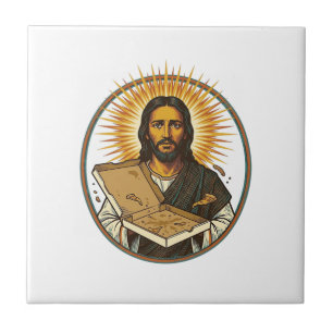Jezus Misleid Door Lege Pizza Doos Feest Eten Humo Tegeltje