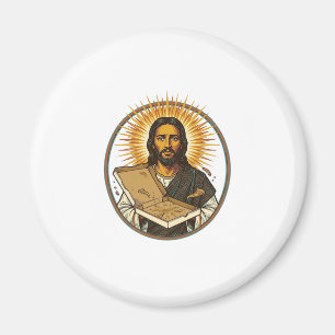 Jezus misleid door lege pizzadoos Feestelijke voed Magneet