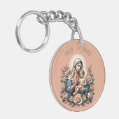 Jezus Moeder en Kind Aangepaste tekst Religieus Sleutelhanger (Voorkant Links)