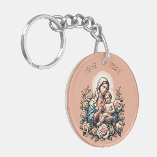 Jezus Moeder en Kind Aangepaste tekst Religieus Sleutelhanger (Voorkant Links)