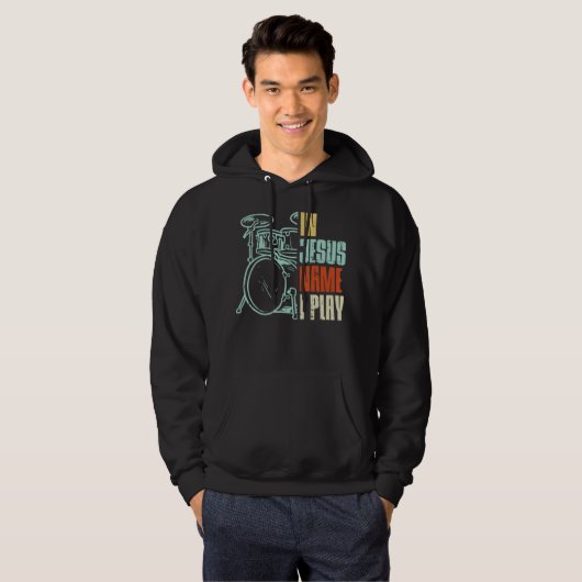 Jezus naam: Ik speel Drums God Drumming Muziek Chr Hoodie (Voorkant volledig)
