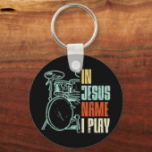 Jezus naam: Ik speel Drums God Drumming Muziek Chr Sleutelhanger (Voorkant)