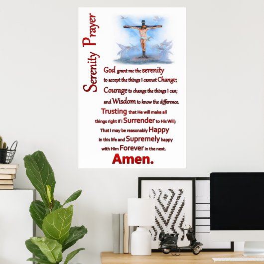 Jezus naïef voor een hout kruist het serenity gebe poster (Thuiskantoor)