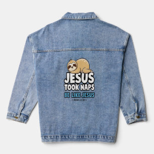 Jezus nam dutjes, grappige luiaard denim jacket