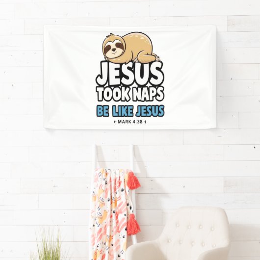 Jezus nam dutjes, grappige luiaard spandoek (Insitu)
