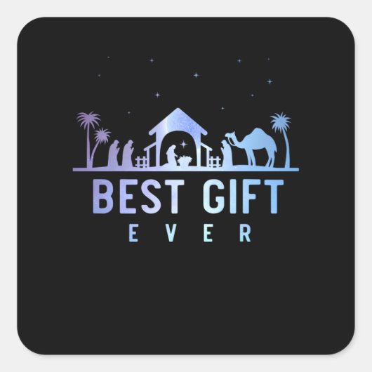 Jezus Nativiteit Religieuze Kerstmis Christelijk Vierkante Sticker (Voorkant)