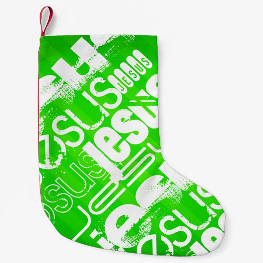 Jezus; Neon Green Stripes Kleine Kerstsok (Voorkant)