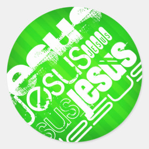 Jezus. Neon Green Stripes Ronde Sticker