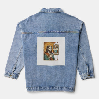 Jezus Nep Verifieerde Vinkje Scam Troll Sociale Hu Denim Jacket