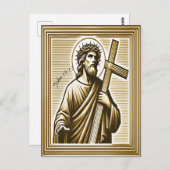 Jezus omarmt Gouden Kruis met mededogen Briefkaart (Voorkant / Achterkant)