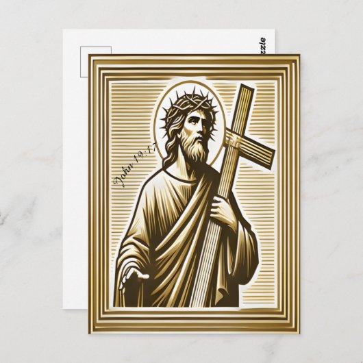 Jezus omarmt Gouden Kruis met mededogen Briefkaart (Voorkant / Achterkant)