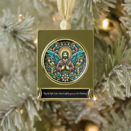  Jezus omringd door acht engelen en bloemmotief Verguld Banner Ornament