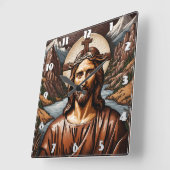 Jezus omringd door bergen en rivieren vierkante klok (Hoek)