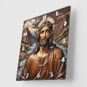 Jezus omringd door bergen en waterwegen vierkante klok (Hoek)