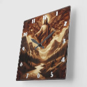 Jezus omringd door engelen in berglandschap vierkante klok (Hoek)