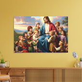 Jezus Omringd door Kinderen Canvas Afdruk (Insitu (Woonkamer))