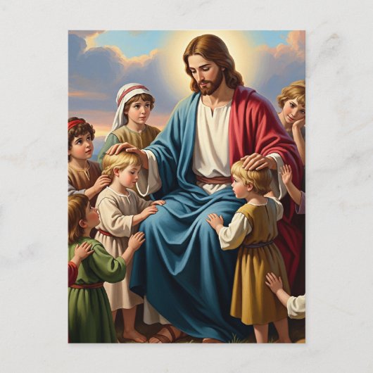 Jezus omringd door kinderen feestdagenkaart (Voorkant)
