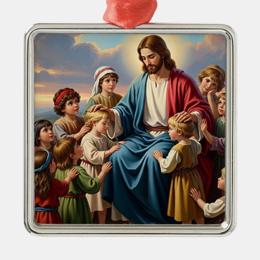 Jezus Omringd door Kinderen Metalen Ornament (Voorkant)