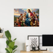 Jezus Omringd door Kinderen Poster (Thuiskantoor)
