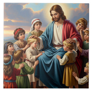 Jezus Omringd door Kinderen Tegeltje