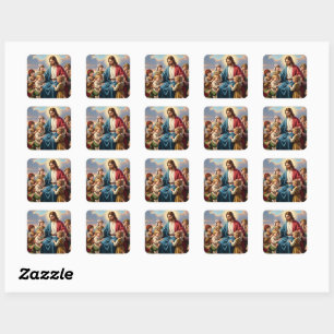 Jezus Omringd door Kinderen Vierkante Sticker