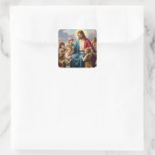 Jezus Omringd door Kinderen Vierkante Sticker (Tas)