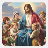 Jezus Omringd door Kinderen Vierkante Sticker (Voorkant)