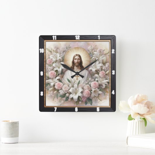 Jezus omringd door lelies Rozen Vierkante Klok (Huis)