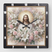 Jezus omringd door lelies Rozen Vierkante Klok (Voorkant)