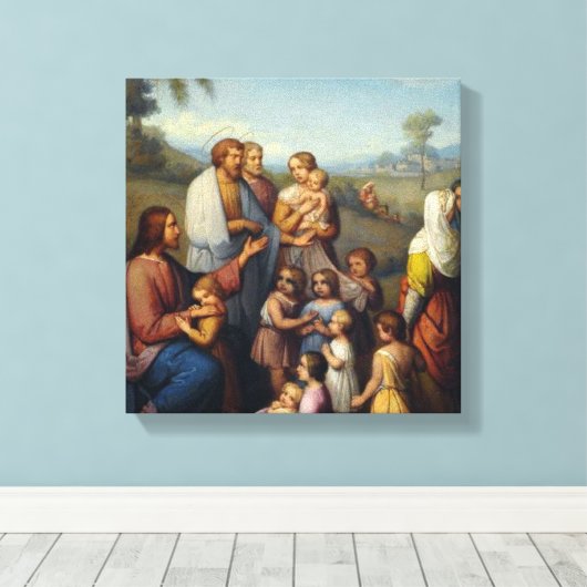 Jezus onder de kinderen Religieus Canvas Afdruk (Insitu (Houten vloer))
