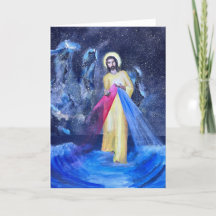 Jezus op blauw water met sterrenstelsel en buitenr