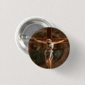 Jezus op de kruisknop ronde button 3,2 cm (Voorkant /achterkant)