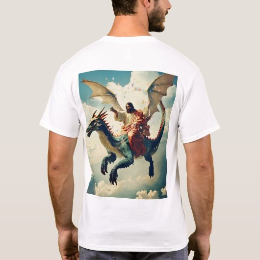 Jezus op Dragon zweeft boven de VS T-shirt (Achterkant)