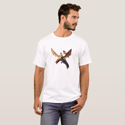 Jezus op Dragon zweeft boven de VS T-shirt (Voorkant volledig)
