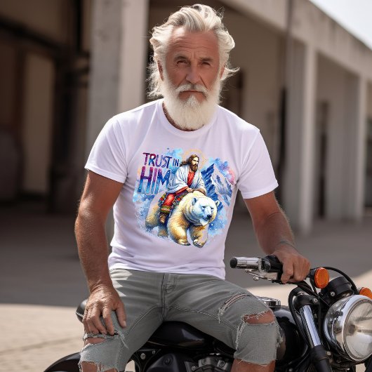 Jezus op een beer in de bergen t-shirt
