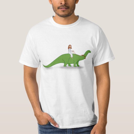 Jezus op een Brontosaurus T-shirt (Voorkant)