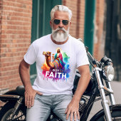 Jezus op een kleurrijke kameel van geloof t-shirt