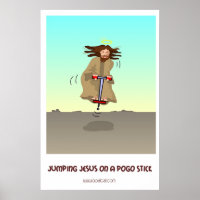 Jezus op een Pogo-stok pompen