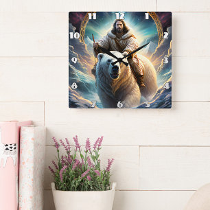 Jezus op een polair beer vierkante klok